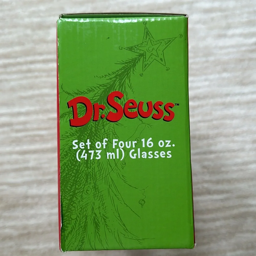 NIB The Grinch Smiles Glass Tumblers Dr. Seuss Vandor 16 Oz Drinking Item #54644